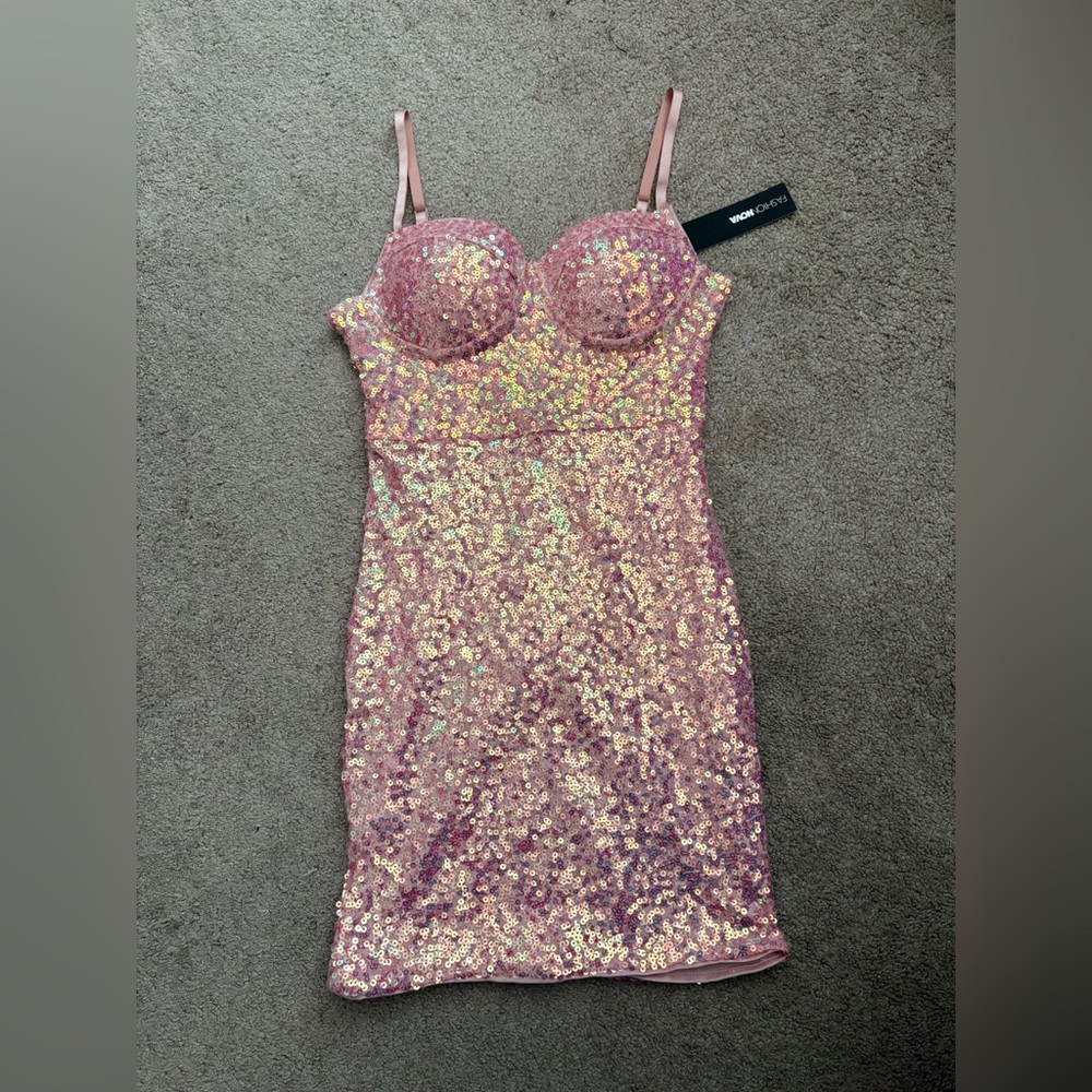 Fashion Nova Pink Sequin New Years Birthday Special Occasion Mini Dress